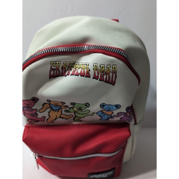 Grateful Dead Mini Backpack White/Red Straps Dancing Bears Pattern & Logo NWT - Picture 2 of 12